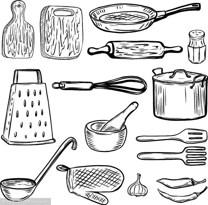 一套手绘厨房工具设计元素