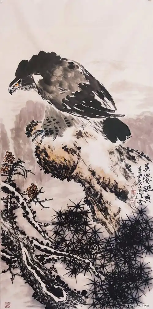 国家一级美术师黄河滩画鹰第一人画家丁昱润作品欣赏