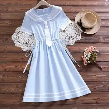 连衣裙学院风日系水手服少女大童收腰显瘦初中学生裙子浅蓝色s7095斤