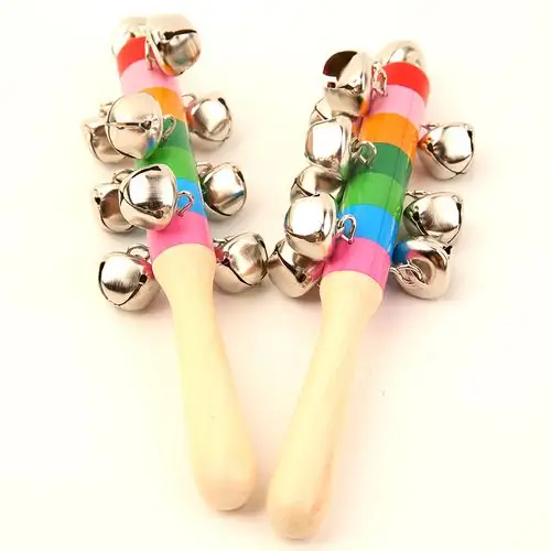 宝宝玩具彩虹铃铛响铃串铃木质棒铃奥尔夫乐器打击乐器