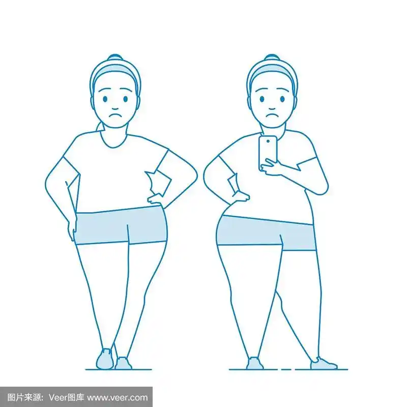 穿着运动服的胖女孩在自拍.