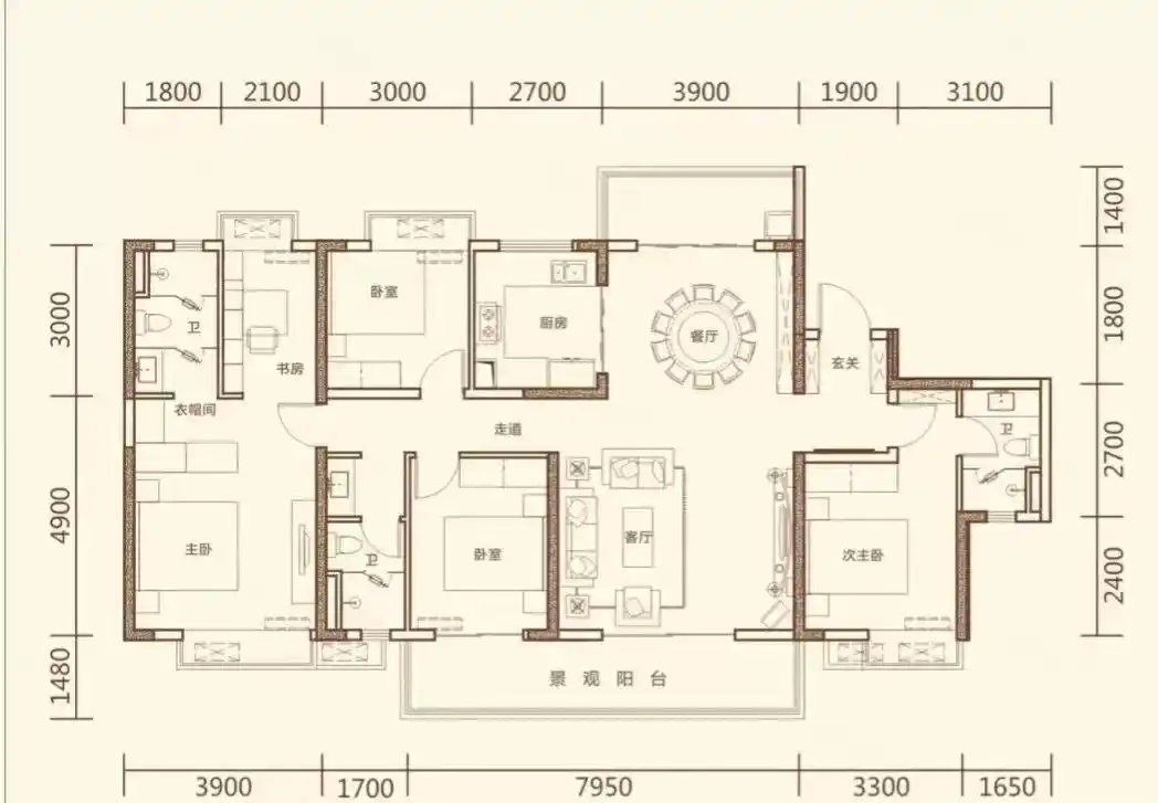 大开间,短进深,180平米的优质大宅户型