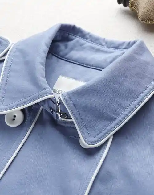 粉蓝撞色修身中长款风衣