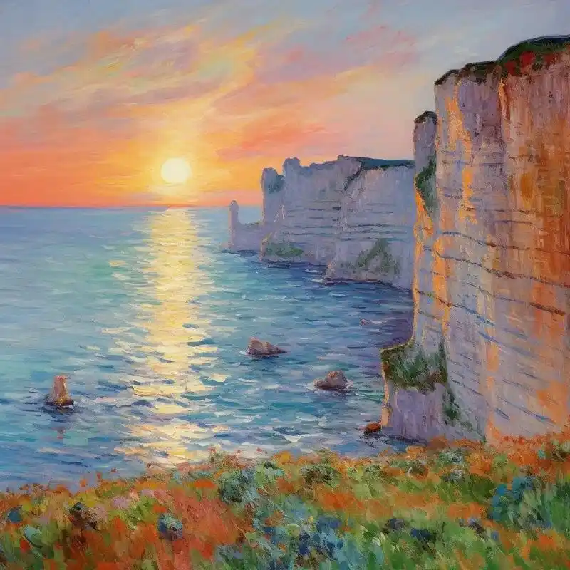 莫奈风油画——在海边.抵挡不住这种色彩绚丽的落日与大海 #治 - 抖音