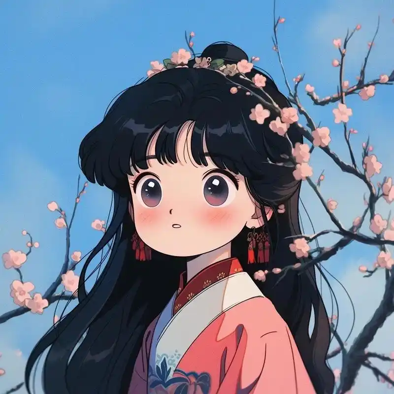 可爱古装女生头像:桃花树下小姐姐