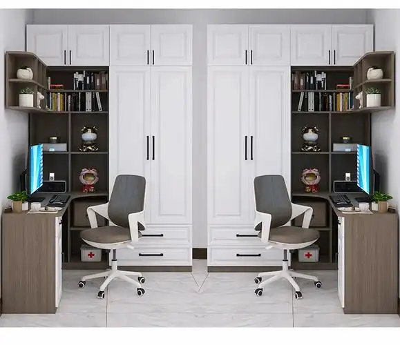 转角书柜连体组合储物衣柜一体转角小户型实木衣橱书柜加拐角梳妆台