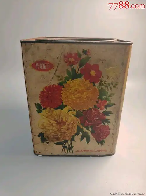 怀旧收藏民俗老物件,80年代左右,花卉铁皮饼干桶