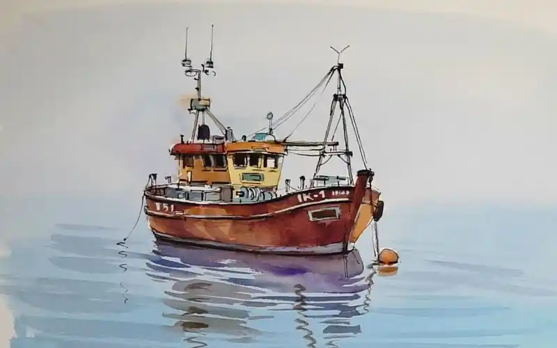 水彩画 老渔船画法教程_哔哩哔哩_bilibili