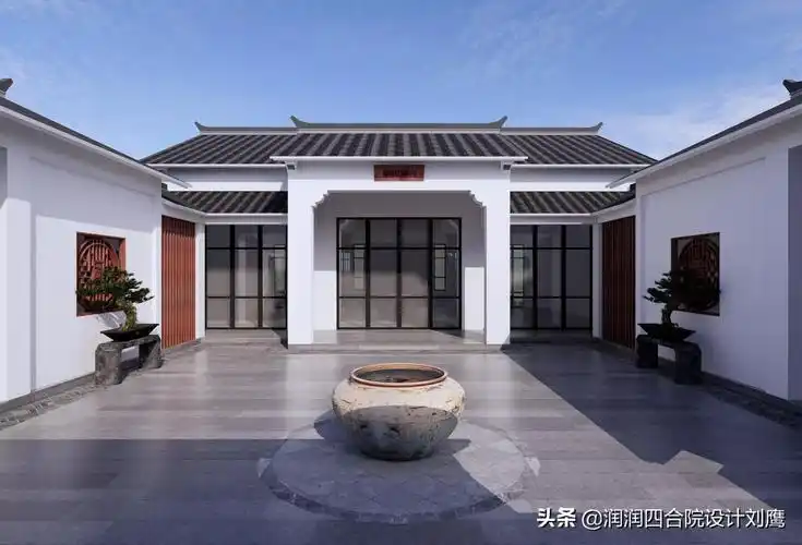 单层现代四合院,占地宽38米深36米,总建筑面积900平米.