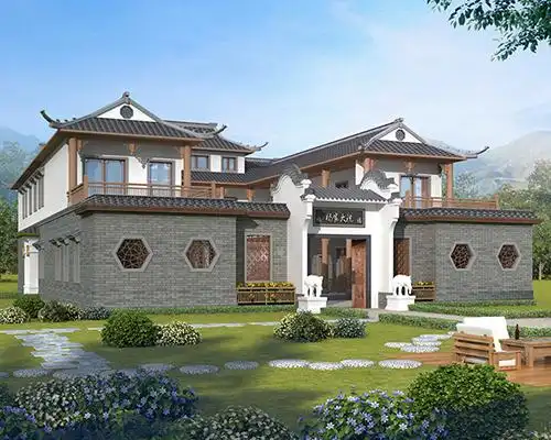 永州市杨家大院中式徽派占地800平米四合院别墅定制设计效果