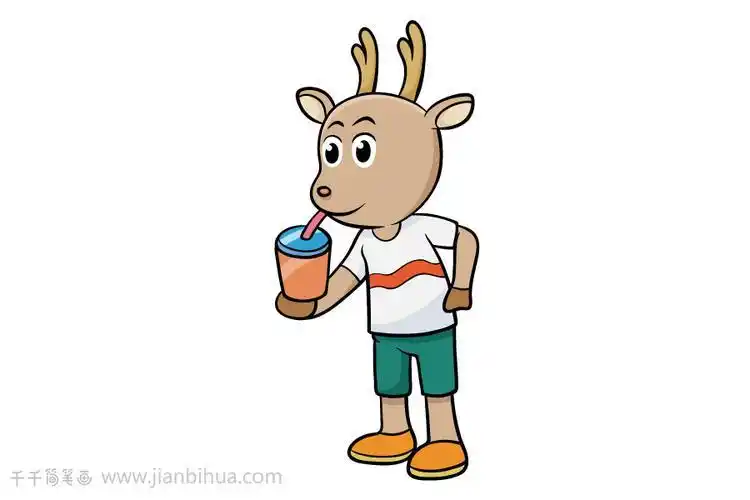 喝饮料的小鹿简笔画陆地动物简笔画