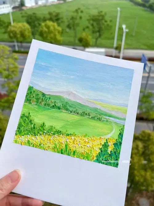 油画棒绿色系春日小景附过程