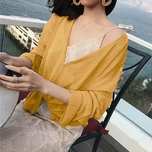 女中长款夏季chic冰丝开衫宽松防晒衣薄款外搭慵懒透视针织空调衫