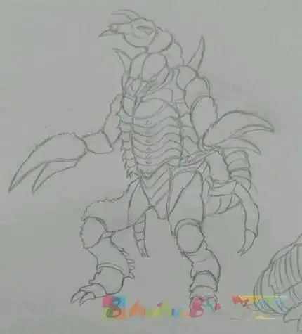 的贝利亚奥特曼卡通简笔画初代奥特曼中的雷德王怪兽儿童卡通简笔画