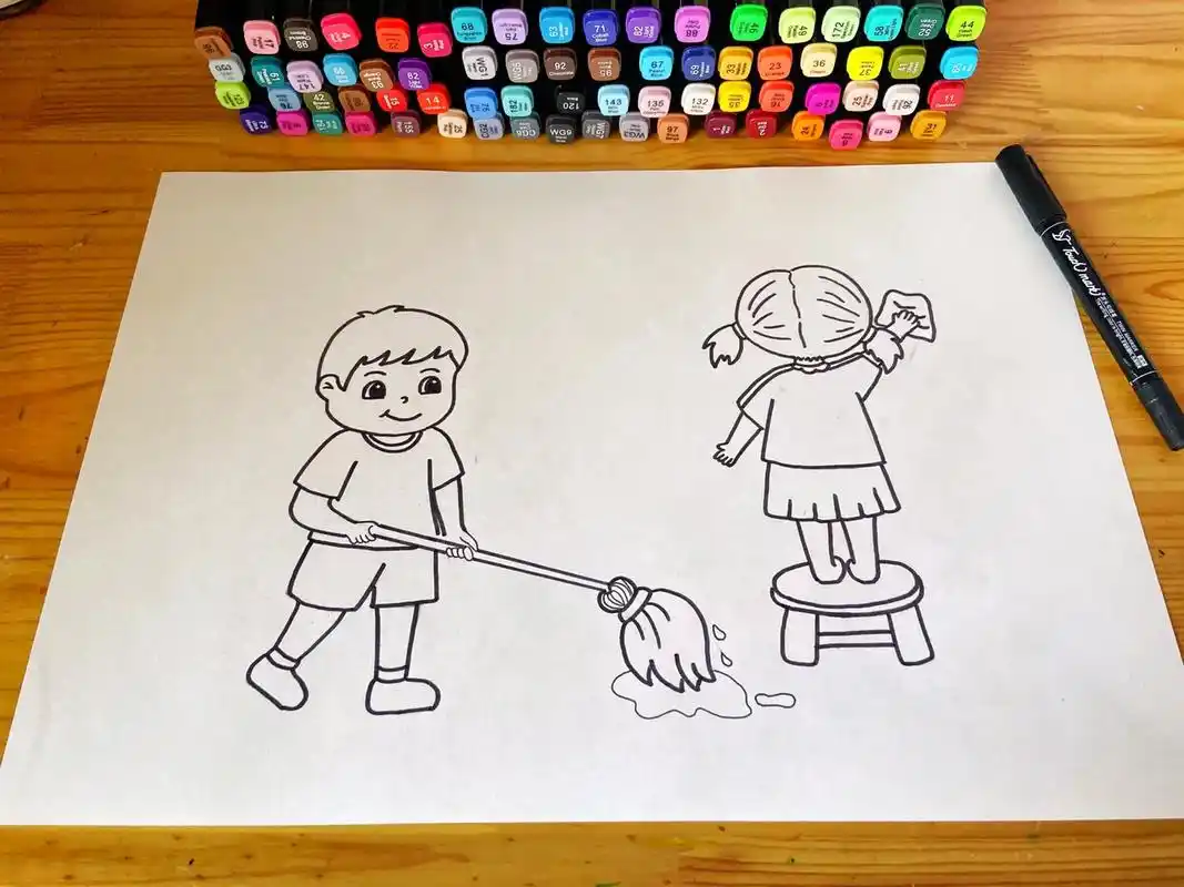 五一劳动节主题儿童画 帮妈妈做家务,打扫卫生劳动最光荣!#少 - 抖音