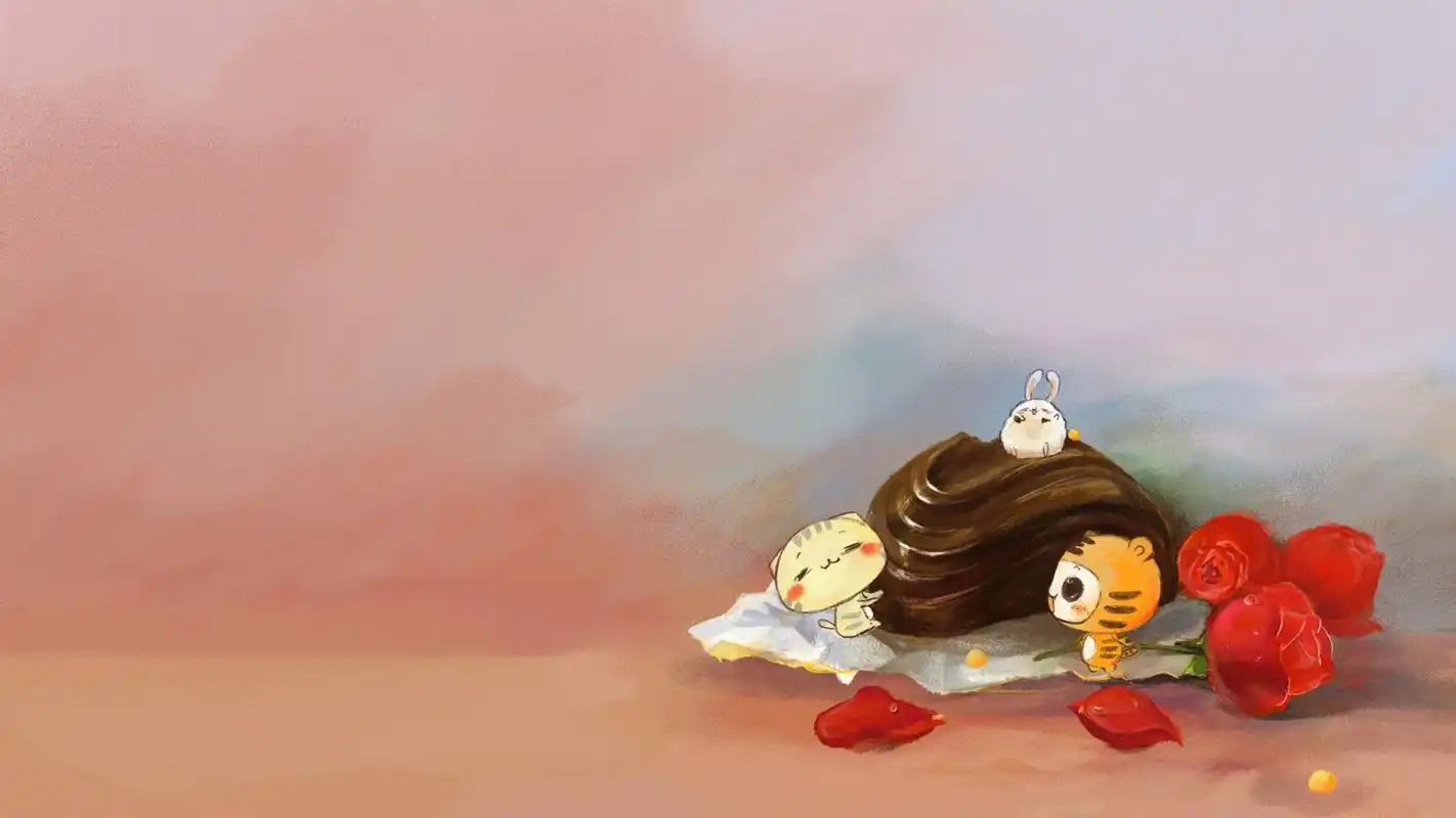 情侣可爱插画小清新电脑桌面壁纸高清大图预览1920x1080_卡通动漫下载