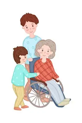 卡通手绘重阳节推着坐轮椅的老人素材