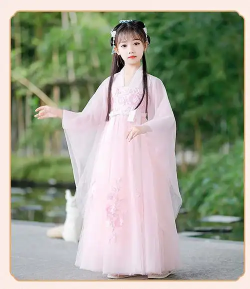 bitced10岁小女孩汉服白色女童夏季3-15儿童古装春夏款改良童装古风