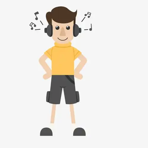卡通听音乐的男孩
