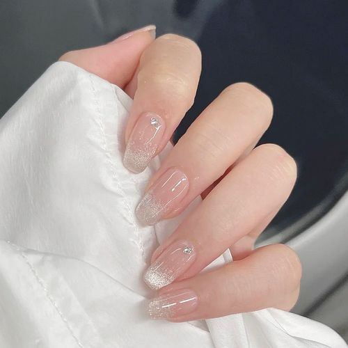 结婚_极简晶石猫眼小钻穿戴甲办公日常美甲贴片手工定制结婚新娘假