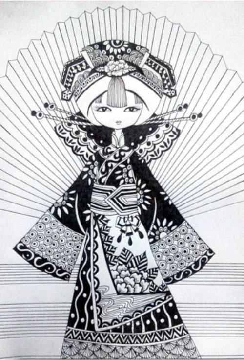 黑白装饰画 人物 服饰