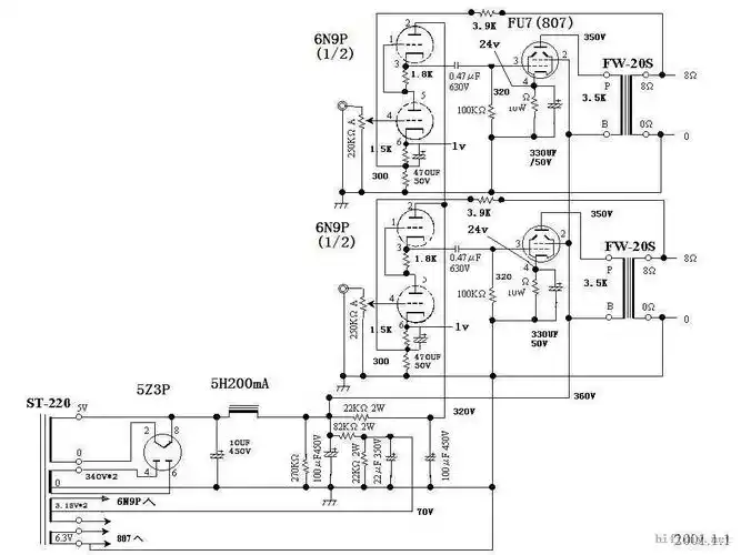 请给个单管6n9推fu7单端的电路图