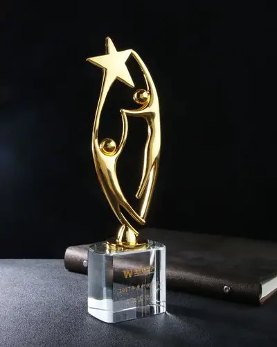金属奖杯定制同心协力团队水晶荣誉奖杯 金属小金人奖杯开模定做