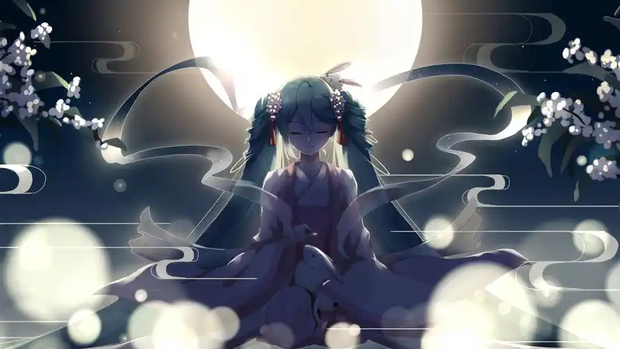 中秋节晚上月亮兔子初音未来4k动漫壁纸壁纸