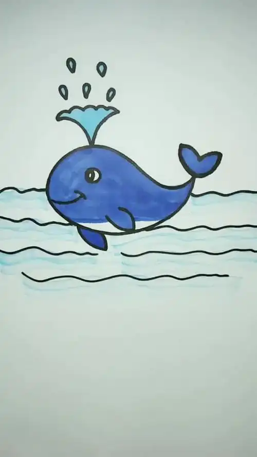 大型海洋哺乳动物鲸鱼95简笔画