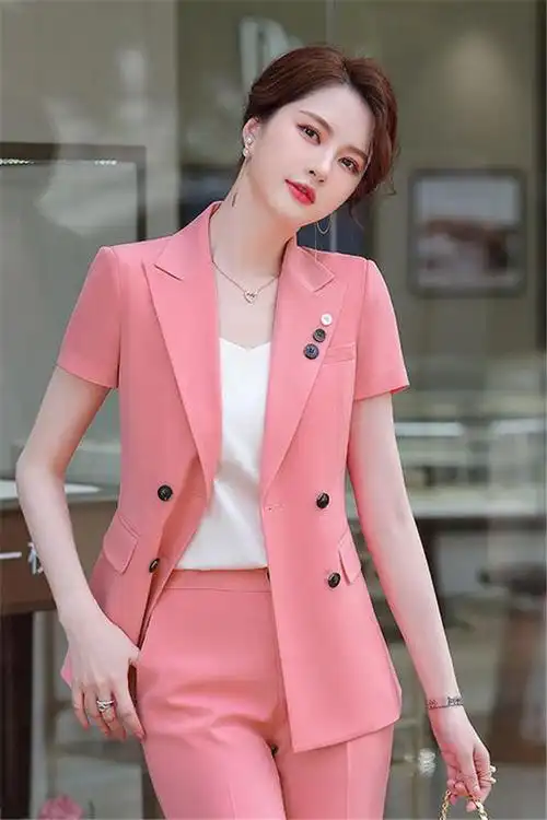 粉色西装套装 女夏时尚 职业装气质 女神范炸街小西服韩版主持人正装