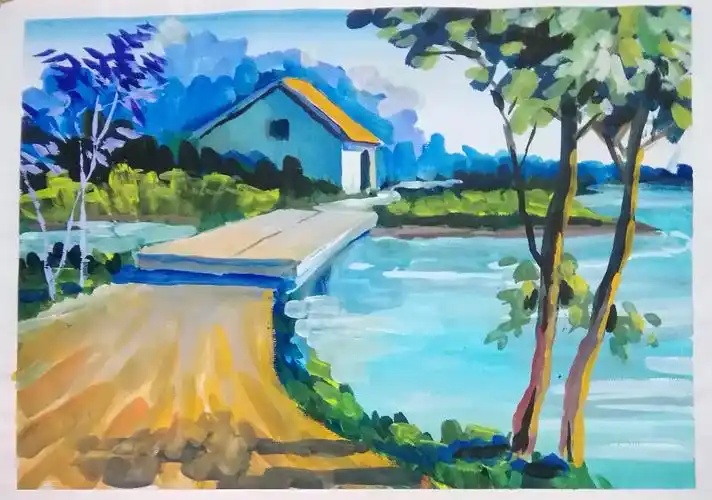 学生水粉风景画留底,2.