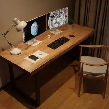 电脑桌台式原木书桌简约用学生卧室电竞工作台写字子 140*70*75板厚
