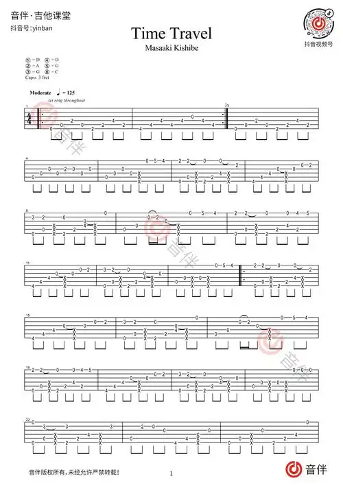 岸部真明时光旅行timetravel吉他谱高清图片谱指弹gtp谱