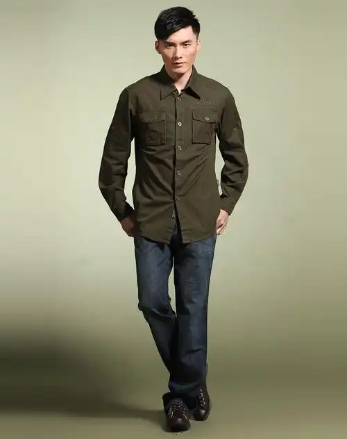 男款浅军色长袖休闲简约衬衣