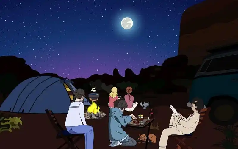 【星空下和朋友露营烤肉】45分钟久坐提醒//煮水声/虫鸣蛙叫声/烤肉声