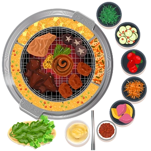 精致手绘卡通韩式烤肉可商用元素商用素材