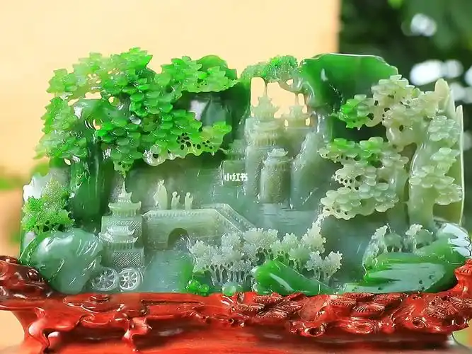 和田玉老坑碧玉意境山水摆件