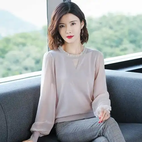 冰丝针织衫长袖t恤女夏季2020年新款中年妈妈夏装薄款蕾丝上衣t桖