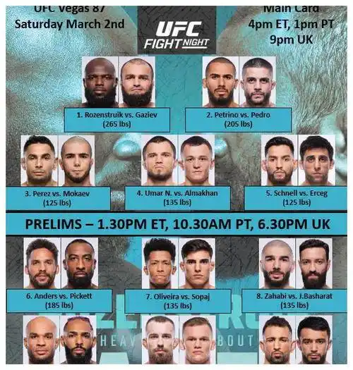 罗森斯楚克挑战加济耶夫,ufc维加斯格斗之夜87期强势对决!