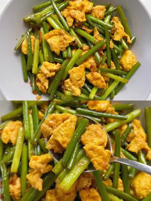 低脂低卡的蒜苔炒鸡蛋75做法简单又好吃