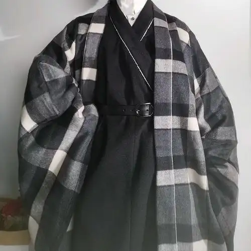 申时澜风伏改良宋制对襟袄男汉服放量毛呢格子汉服