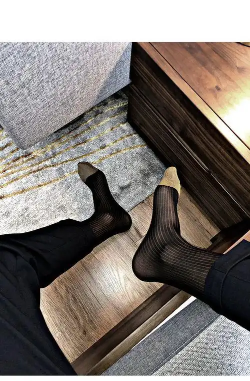 新品男士丝袜丝袜男经典男士丝袜中筒细条暗纹性感男士丝袜正装锦纶男