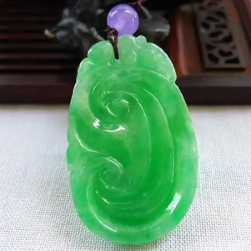 翡翠绿色如意缅甸正品货阳冰糯种吊坠男女女款颈饰