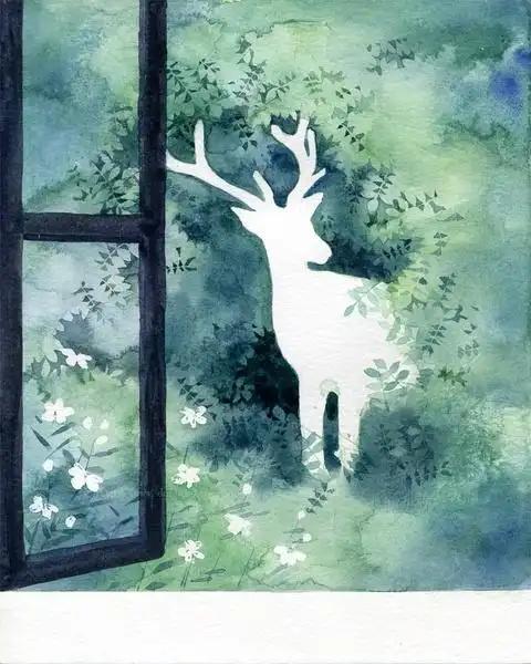 手绘森系鹿小清新插画图片