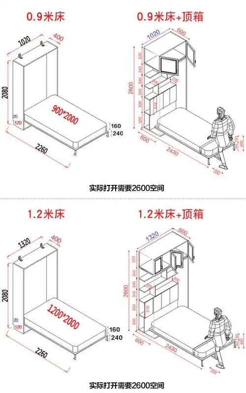 强象壁床隐形床配件墨菲床正翻多功能翻板床五金折叠床15002000壁床