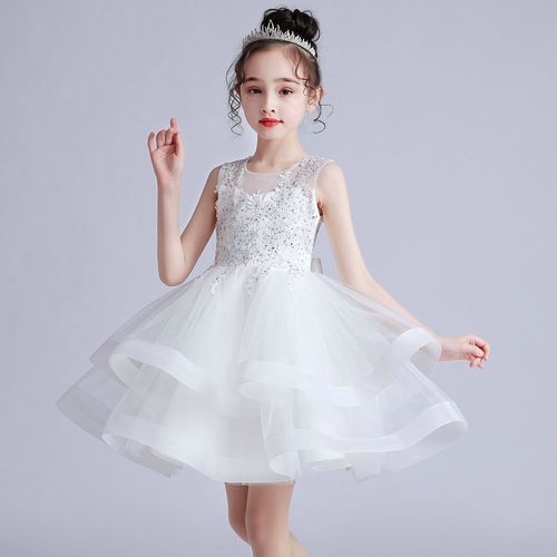 儿童白色婚纱裙小女孩蓬蓬裙连衣裙夏季公主背心裙子女童演出礼服