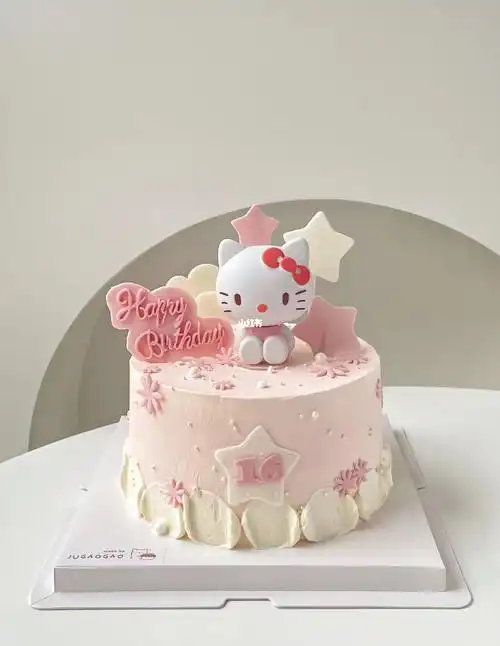 郑州6寸可爱女孩粉色猫咪kt猫蛋糕