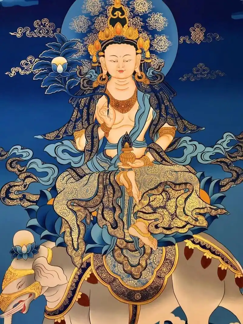 传世唐卡 《普贤菩萨》蓝金唐卡.尺寸 :80×60cm左右.