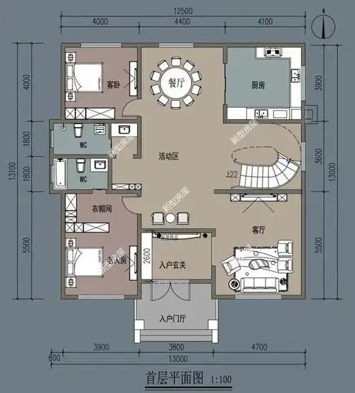 农村地基宽14米进深14米东西墙面不能开窗这该如何设计