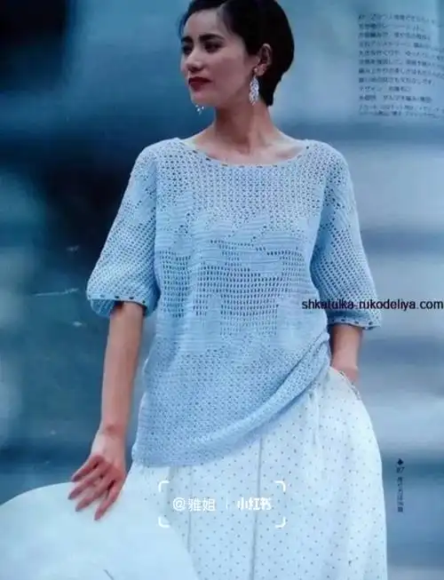 钩针短袖蕾丝上衣图解